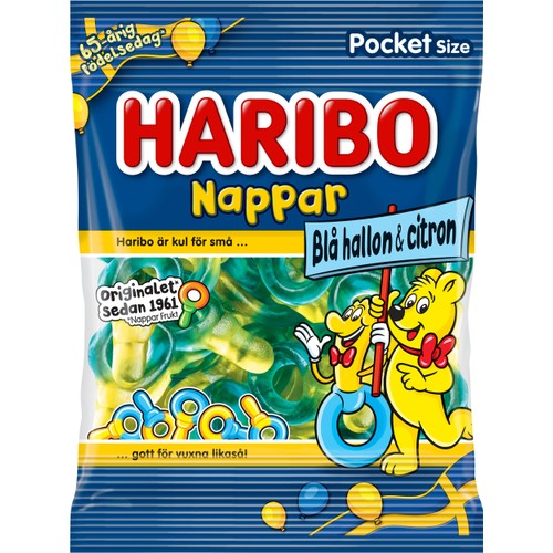 Godispåse Nappar Blå Hallon & Citron 80g Haribo