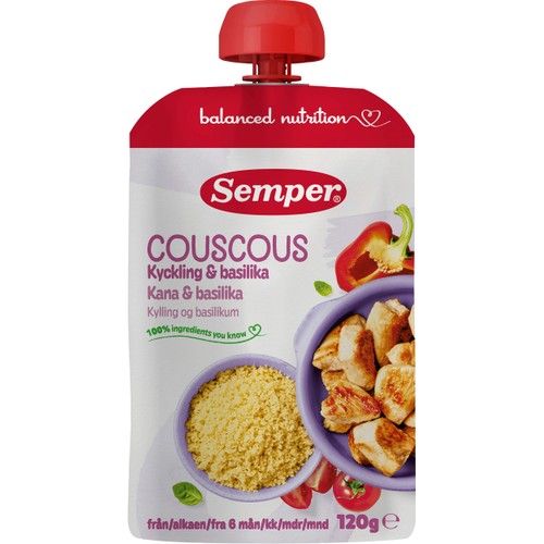 Barnmat Couscous & kyckling 6m 120g Semper