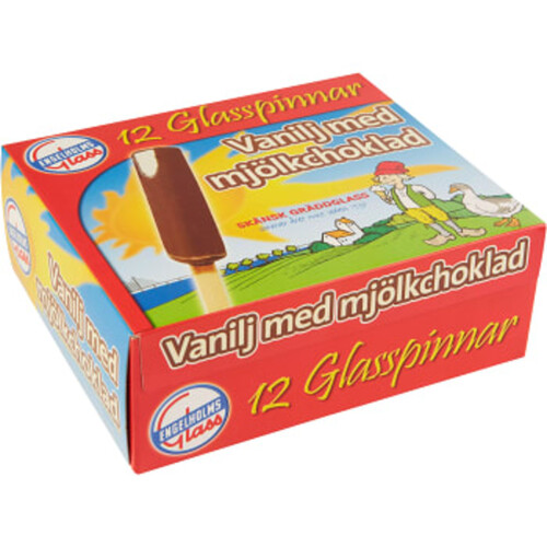 Glasspinne Vanilj med mjölkchoklad 40g 12-p Engelholms Glass