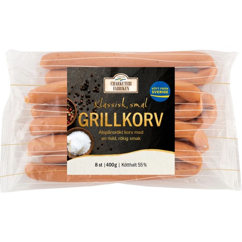 Grillkorv klassisk smal 54% kötthalt 400g Charkuterifabriken
