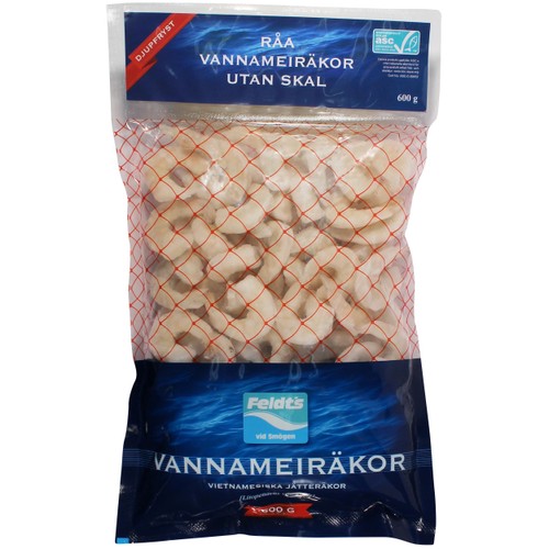 Vannameiräkor Rå Utan Skal Asc 31/40 Fryst 600g Feldt's