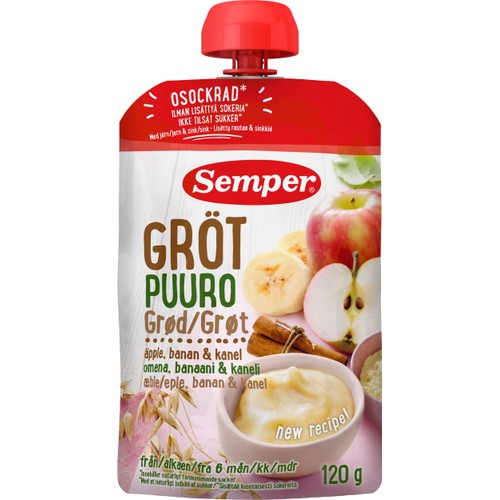 Gröt med äpple, banan & Kanel 6m 120g Semper