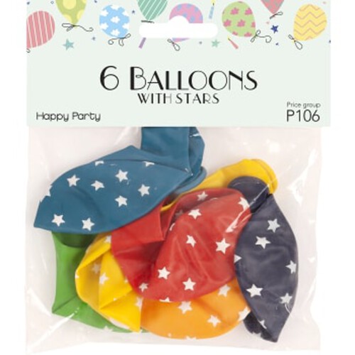 Ballong med stjärnor 6-p Happy Party