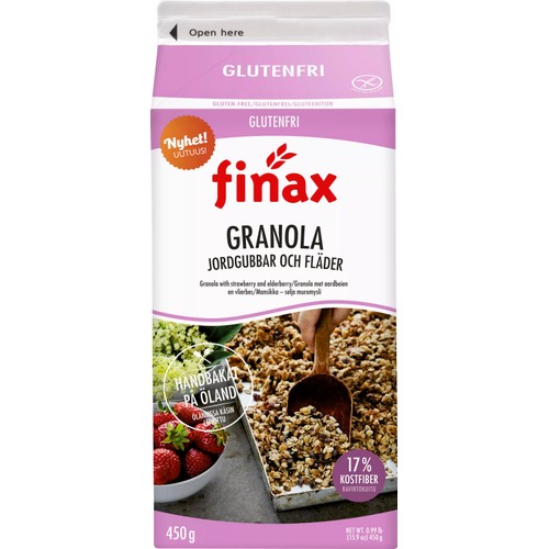Granola Jordgubb och fläder Glutenfri 450 Finax