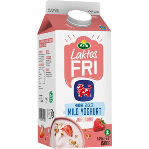 Mild Yoghurt Jordgubb lättsockrad 1,4% Laktosfri 1500g Arla Ko®