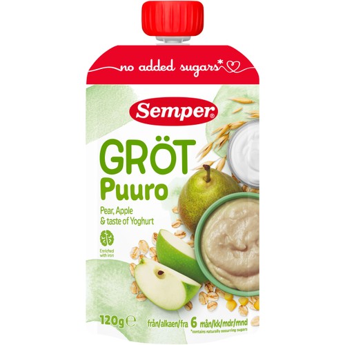 Gröt med yoghurt, päron & äpple 6m 120g Semper