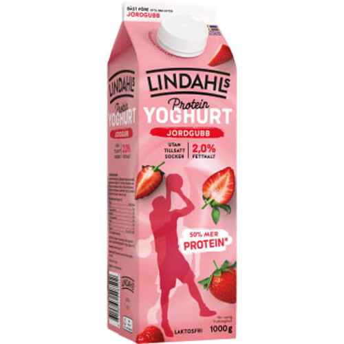 Proteinyoghurt Jordgubb Laktosfri 2% 1000g Lindahls