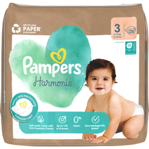 Blöjor Harmonie Strl 3 6-10kg 28-p Pampers