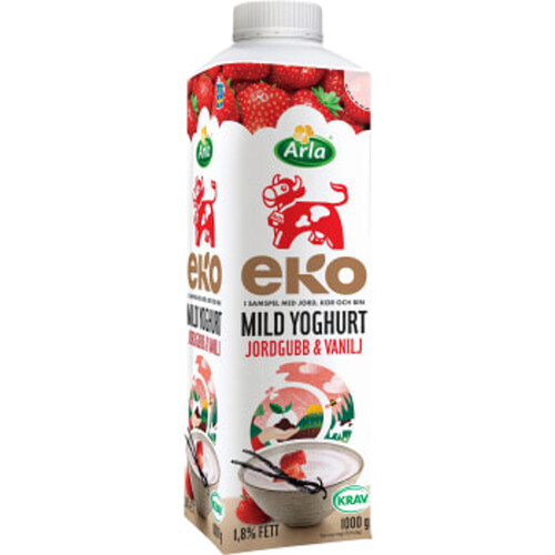 Mild Yoghurt Jordgubb & Vanilj 1,8% Ekologisk 1000g Arla Ko®