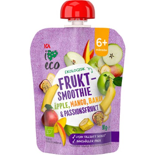 Fruktsmoothie Äpple, mango, banan & passionsfrukt 6+mån 90g ICA I love eco