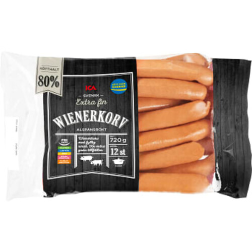 Wienerkorv Extra fin 80% Kötthalt 720g ICA