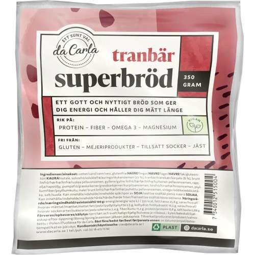 Superbröd Tranbär 350g Da Carla