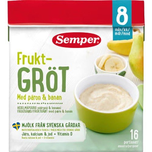 Fruktgröt Päron & banan Från 8 mån 16 port 480g Semper