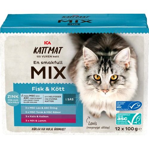 Kattmat Fisk & Kött i sås 12-p ICA