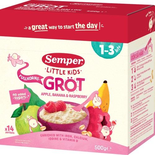 Fullkornsgröt äpple, banan & hallon 1år 14p 500g Semper