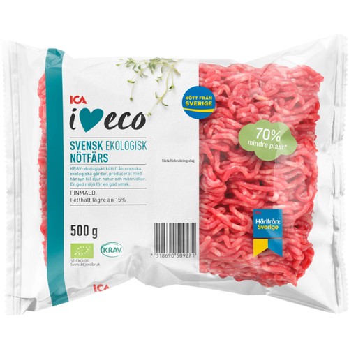 Nötfärs Färsk 15% 500g KRAV ICA I love eco