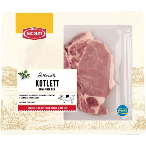 Fläskkotlett Färsk Skivad med ben ca 600g Scan