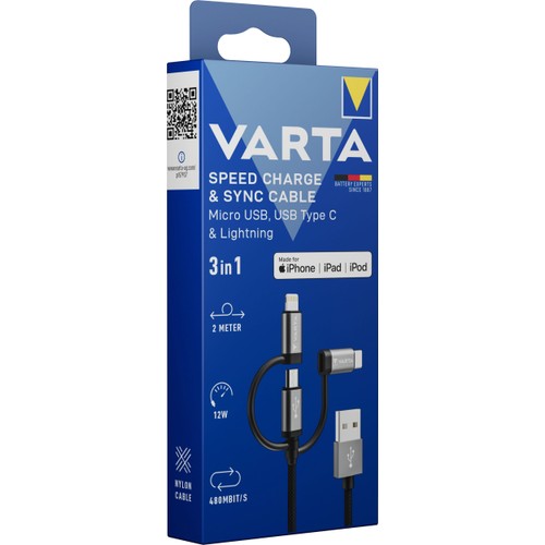 Snabbladdare+kabel 3in1 A-C