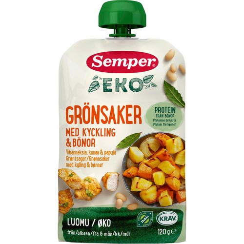 Barnmat Grönsaker med kyckling & bönor 6m 120g KRAV Semper