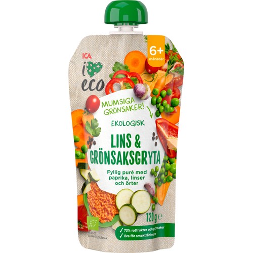 Barnmat Lins & grönsaksgryta 6m Ekologisk 120g ICA I love eco