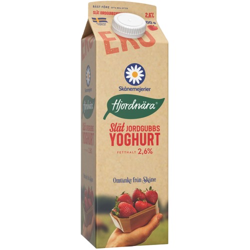 Yoghurt Jordgubb Slät 3% 1000g KRAV Skåne Hjordnära