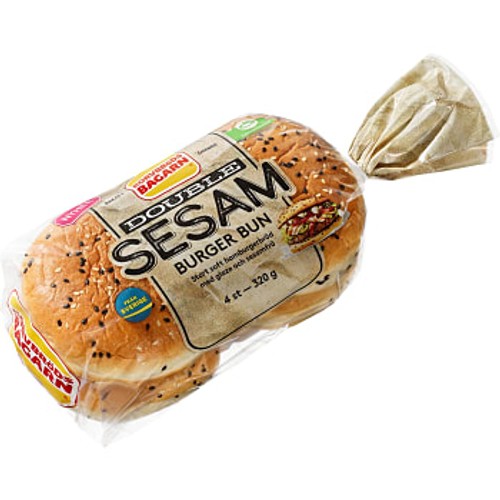 Hamburgerbröd Double Sesam 4-p 320g Korvbrödsbagarn