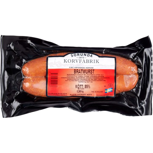 Bratwurst 85% Kötthalt 240g Sorunda Korvfabrik