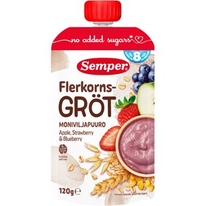 Flerkornsgröt äpple & jordgubb 8m 120g Semper