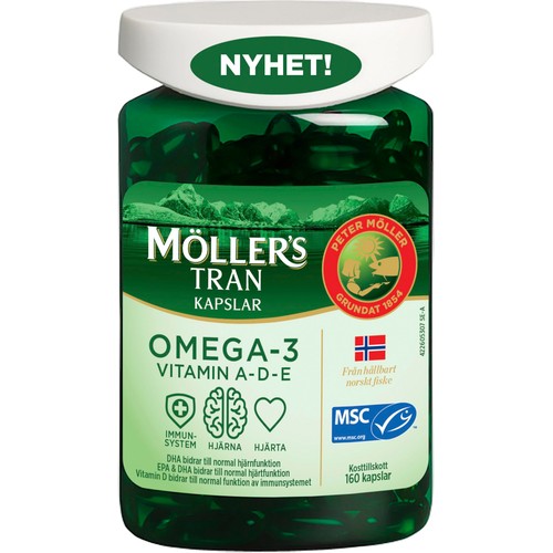 Tran Kapslar Omega-3 Vitamin A-D-E 160st Möller''s