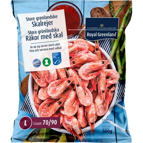 Räkor med skal 70-90st/kg Fryst 500g Royal Greenland