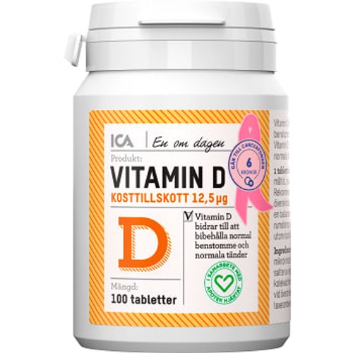 Vitamin D Kosttillskott 100st ICA Hjärtat
