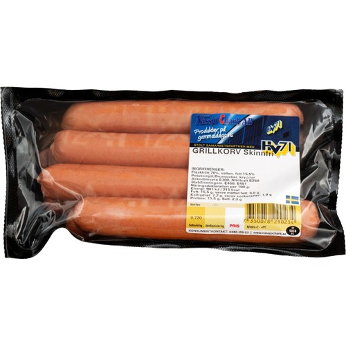 Grillkorv Skinnfri 8-pack 720g Nässjöchark