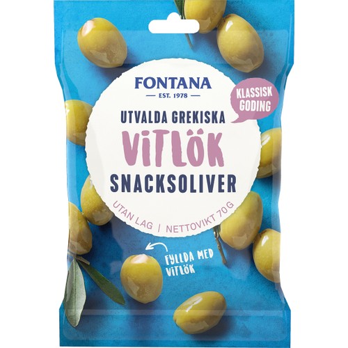 Snacksoliver Vitlök Fyllda 70g Fontana