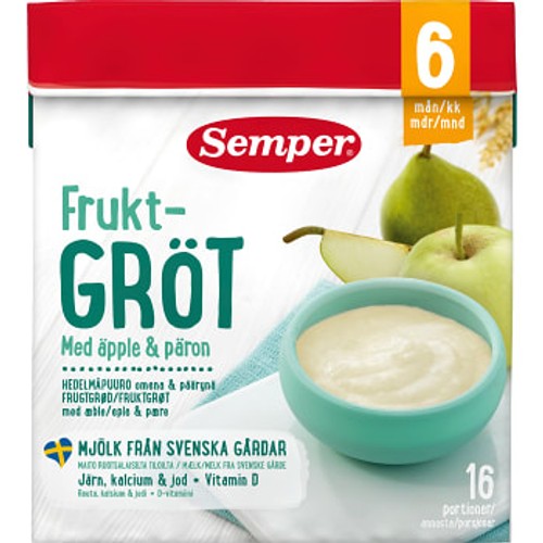 Fruktgröt Äpple & päron Från 6m 16 port 480g Semper