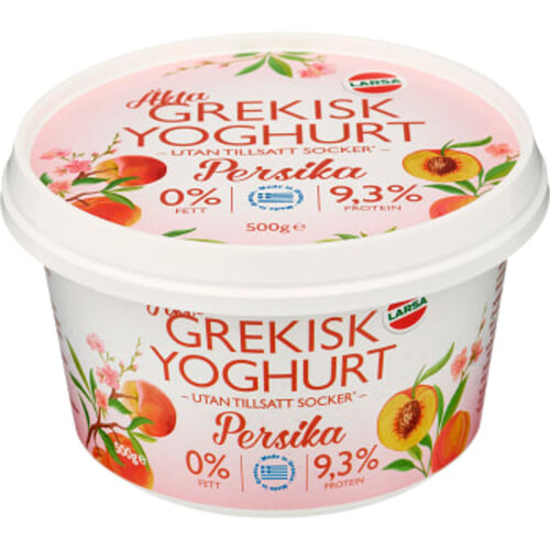 Äkta Grekisk Yoghurt Persika 0% 500g Larsa Foods