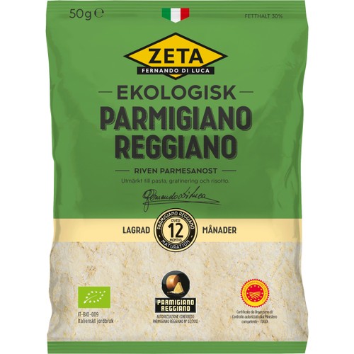Parmigiano Reggiano riven 16 mån Ekologisk 50g Zeta
