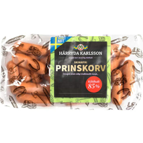 Prinskorv Skinnfri 85% Kötthalt 300g Härryda Karlsson