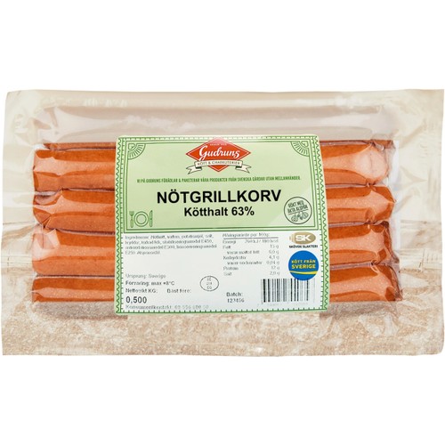 Nötgrillkorv Alspånsrökt 10-pack 500g Gudruns