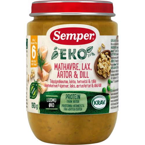 Barnmat Havre Lax Ärtor 6m Ekologisk 190g KRAV Semper
