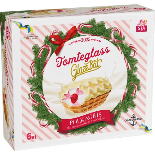 Glassbåt Tomteglass polkagris 6-p SIA Glass
