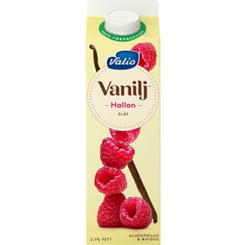 Vaniljyoghurt Hallon utan fruktbitar 2,1% 1000g Valio