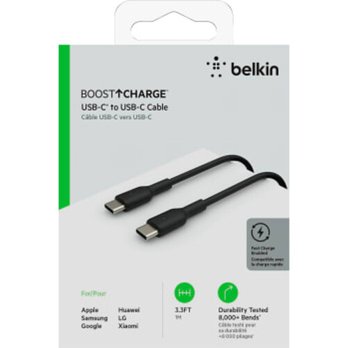 Laddkabel USB-C till USB-C 1m Svart