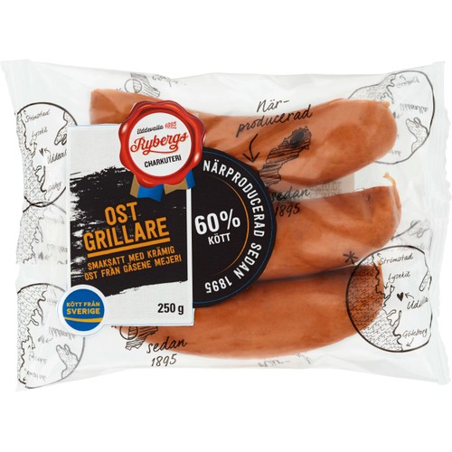 Grillkorv Ostgrillare 60% Kötthalt 250g Rybergs