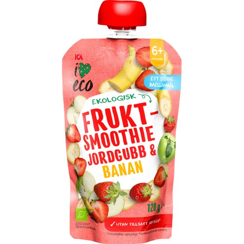 Fruktsmoothie jordgubb & banan 6m 120g ICA I love eco