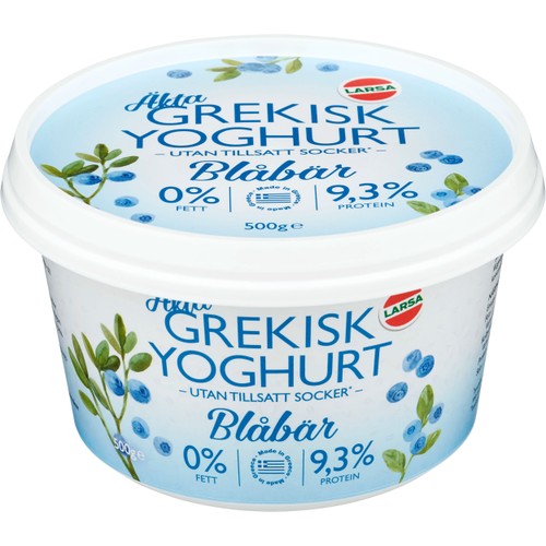 Yoghurt Äkta Grekisk Blåbär 0% 500g Larsa Foods