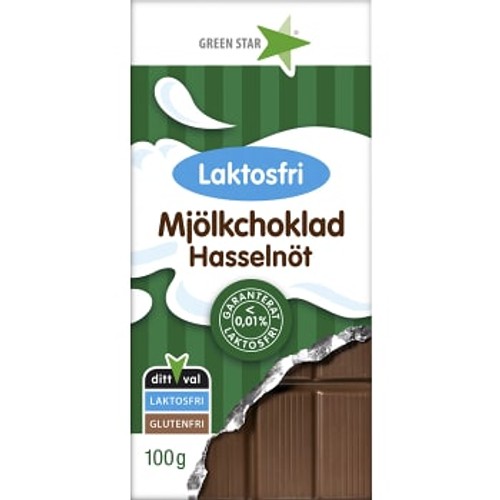 Mjölkchoklad Hasselnöt Laktosfri 100g Greenstar