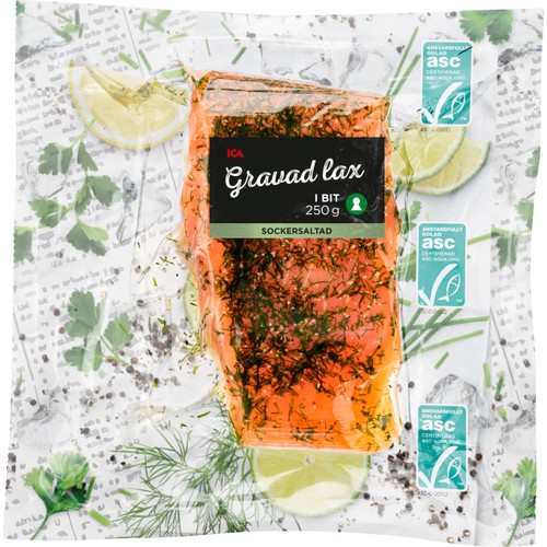Lax Färsk Gravad i bit 250g Miljömärkt ICA