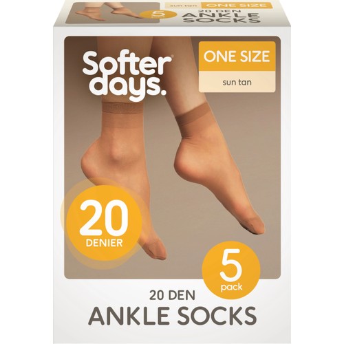 Ankelstrumpa 20den onesize 5p solbrun Softer Days