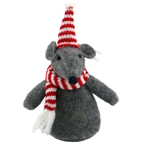 Mus 15cm grå, röd Festive