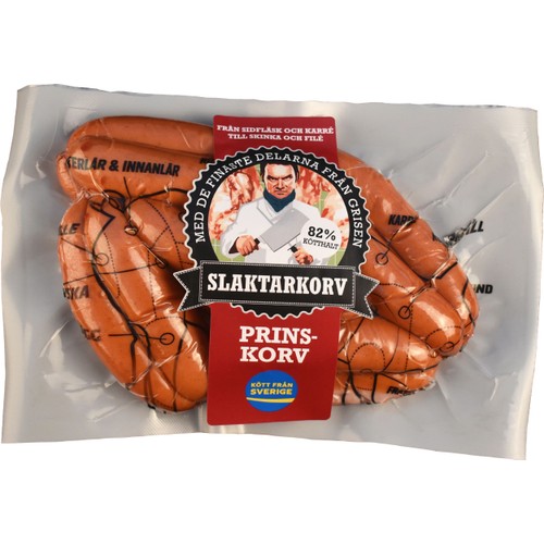 Prinskorv 82% Kötthalt 270g Slaktarkorv